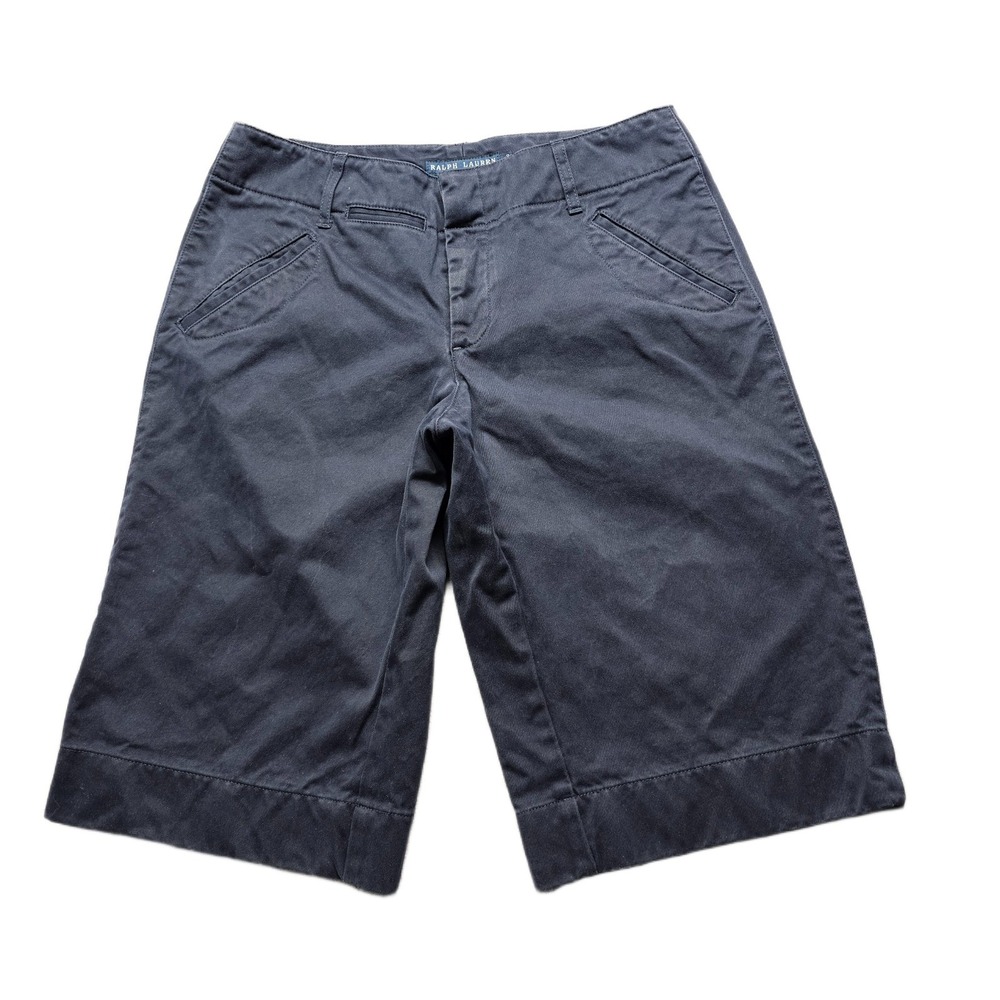 Ralph Lauren Shorts Womens Size 2 Navy Cotton Flat Front Slash Pocket Button Fly